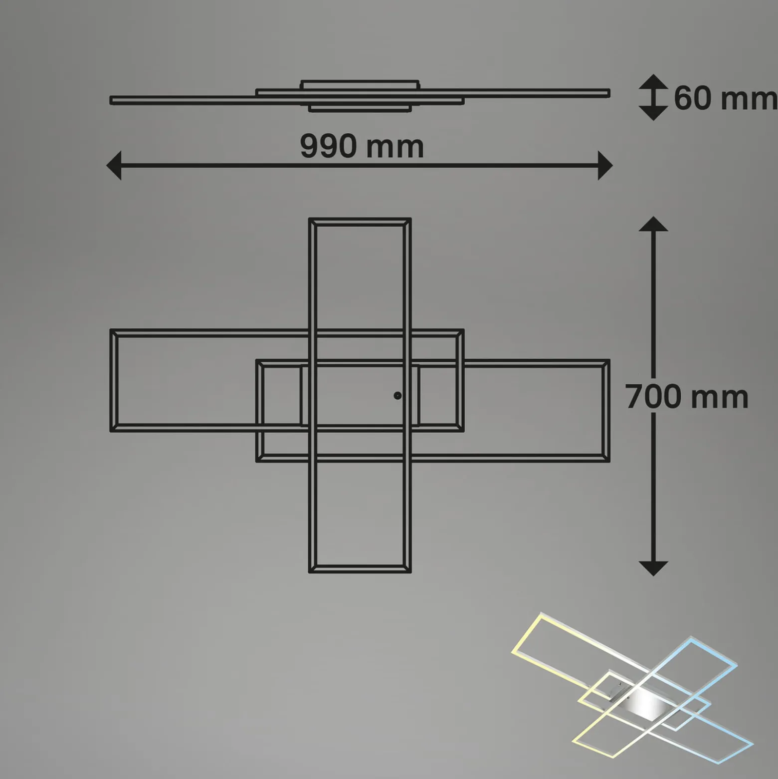 Roami LED-kattovalaisin, 104x71 cm, alumiini-kromi, CCT