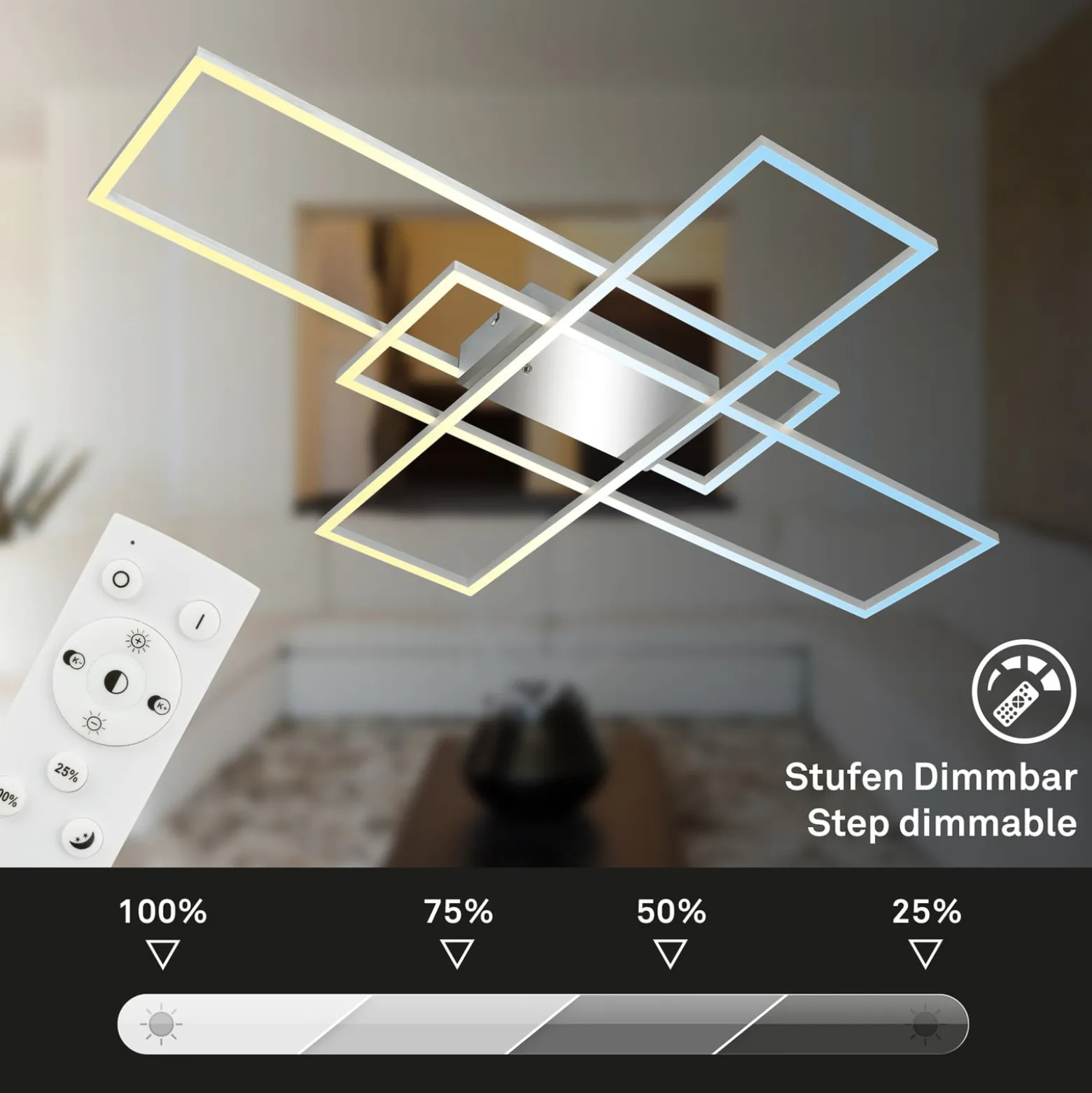 Roami LED-kattovalaisin, 104x71 cm, alumiini-kromi, CCT