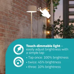 Roccanova-L aurinko-LED-terassivalaisin, valkoinen, korkeus 120 cm