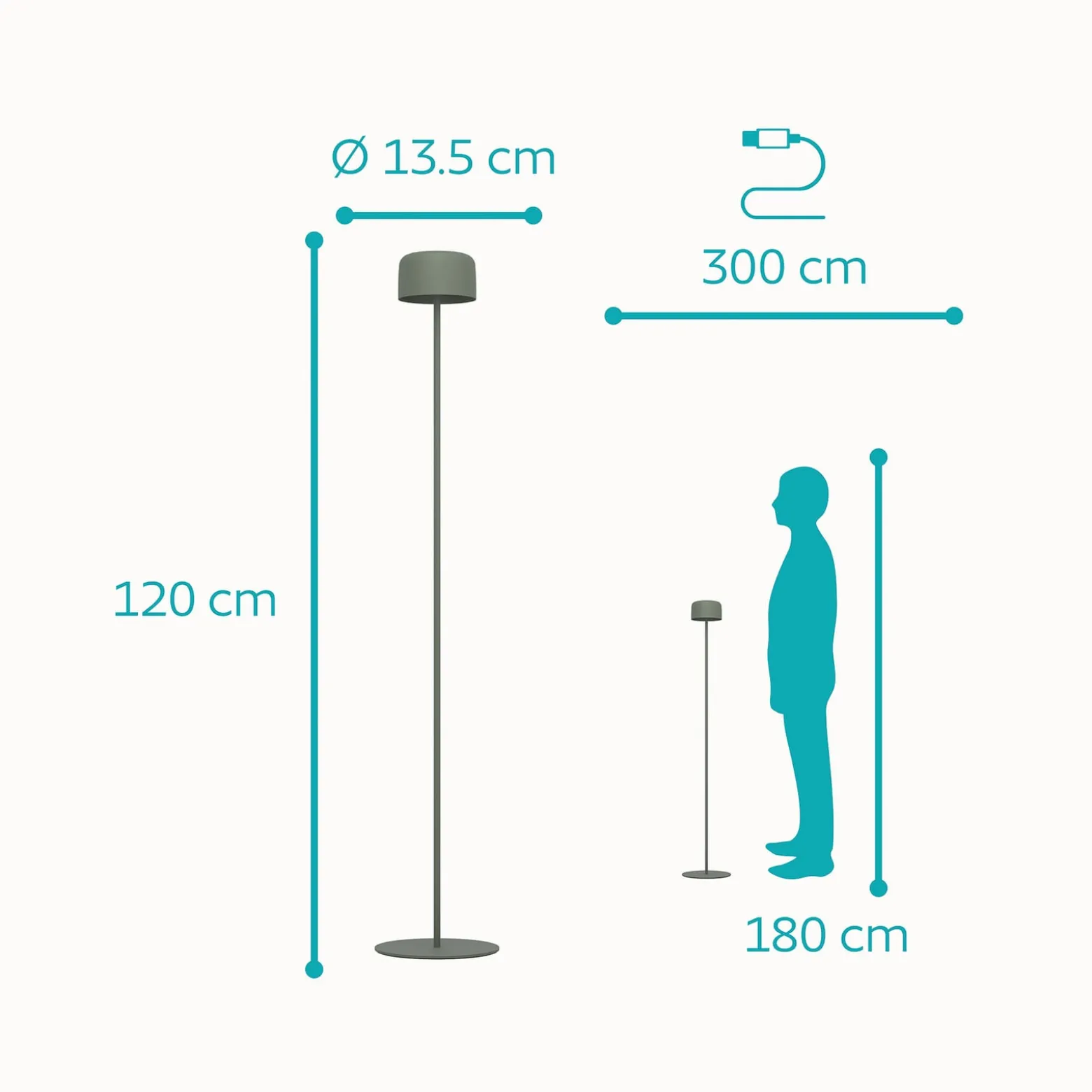 Roccanova-L aurinko-LED-terassivalaisin, vihreä, korkeus 120 cm