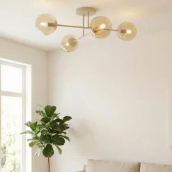 ROMA-kattovalaisin, beige, pituus 75 cm, 4-lamppuinen, lasi/metalli