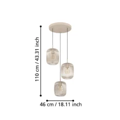 Romazzina-riippuvalaisin, Ø 46 cm, hiekanvärinen, 3-valo, teräs