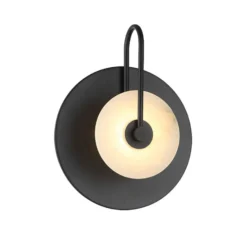 Samira-LED-seinävalaisin, musta, halkaisija 25 cm, tekokivi/metalli