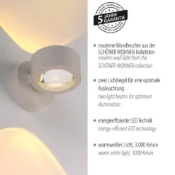 Schöner Wohnen LED-seinävalaisin Chia, hiekkaranta 3 000 K ylös/alas