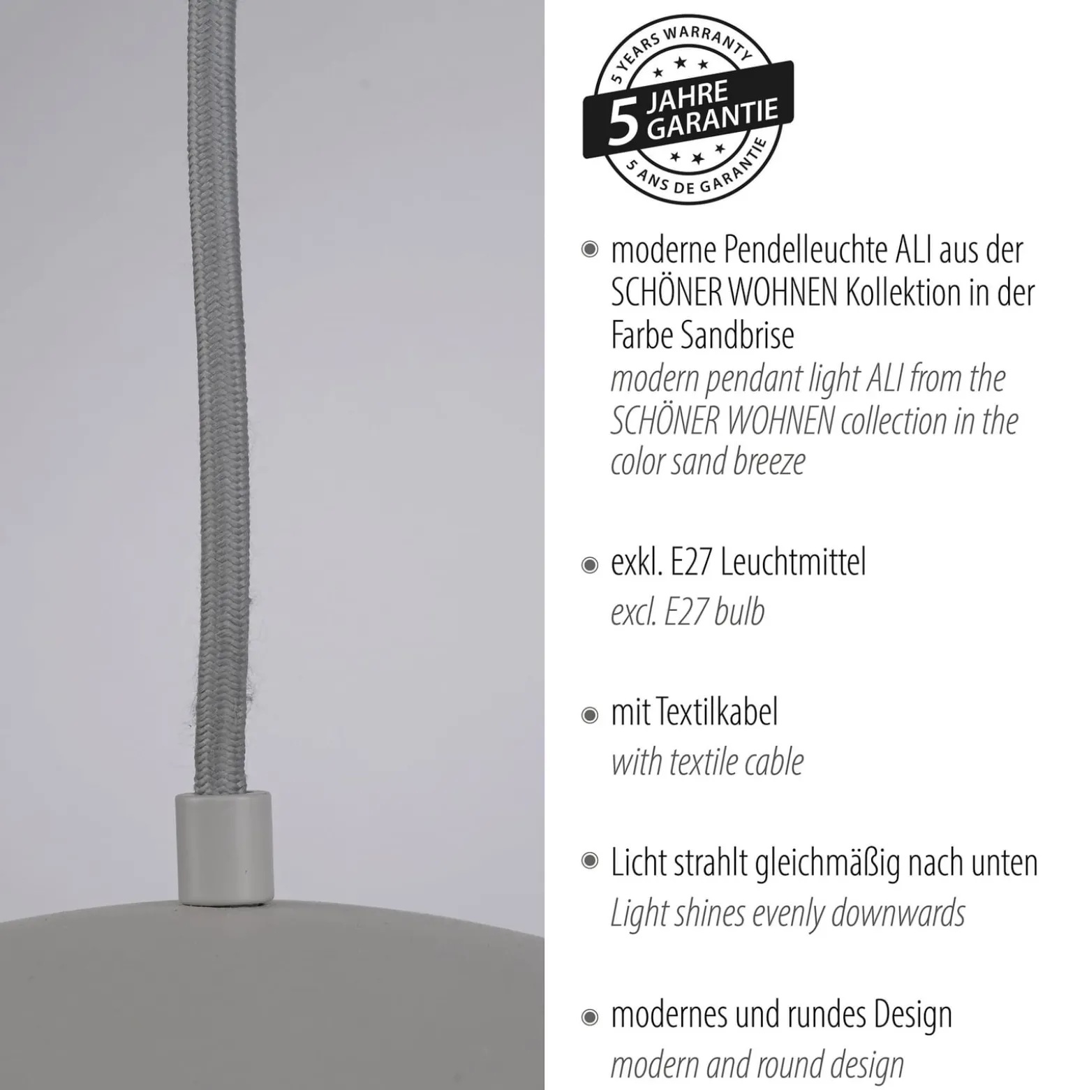 Schöner Wohnen riippuvalaisin Ali Sandbrise, rauta, Ø 38 cm E27