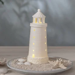 Seaside-LED-koristevalaisin, valkoinen, posliini, korkeus 25 cm