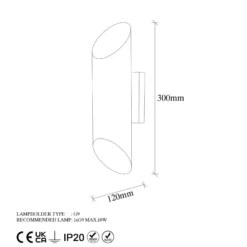Seinävalaisin Cut 11810, musta, metalli, korkeus 30 cm, ylös/alas