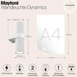 Seinävalaisin DYNAMICS, valkoinen, korkeus 23 cm, metalli, ylös/alas