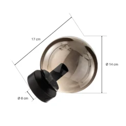 Seinävalaisin Glassy, musta, grafiitti, lasi, E14, Ø 14 cm