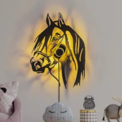 Seinävalaisin Horse, musta, metalli, 57 x 41 cm, pistokekaapeli
