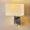 Seinävalaisin Hotel LED, valkoinen, tekstiili, 2-lamppuinen, LED-lukuvalaisin