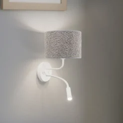 Seinävalaisin Roller, bouclé harmaa, valkoinen, lukuvalolla