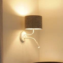 Seinävalaisin Roller, bouclé harmaa, valkoinen, lukuvalolla