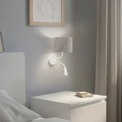 Seinävalaisin Roller, bouclé harmaa, valkoinen, lukuvalolla