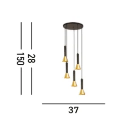 Signal-riippuvalo, Ø 37 cm, musta/kultaisenvärinen metalli, 5-lamppuinen