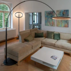 SLV LED-lattiavalaisin One Bow FL, musta, terästä, korkeus 232 cm