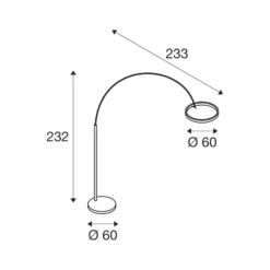 SLV LED-lattiavalaisin One Bow FL, musta, terästä, korkeus 232 cm