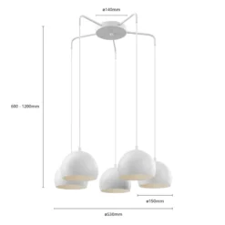 Sool-riippuvalo, valkoinen, Ø 53 cm, 5-lamppuinen, metalli, E27