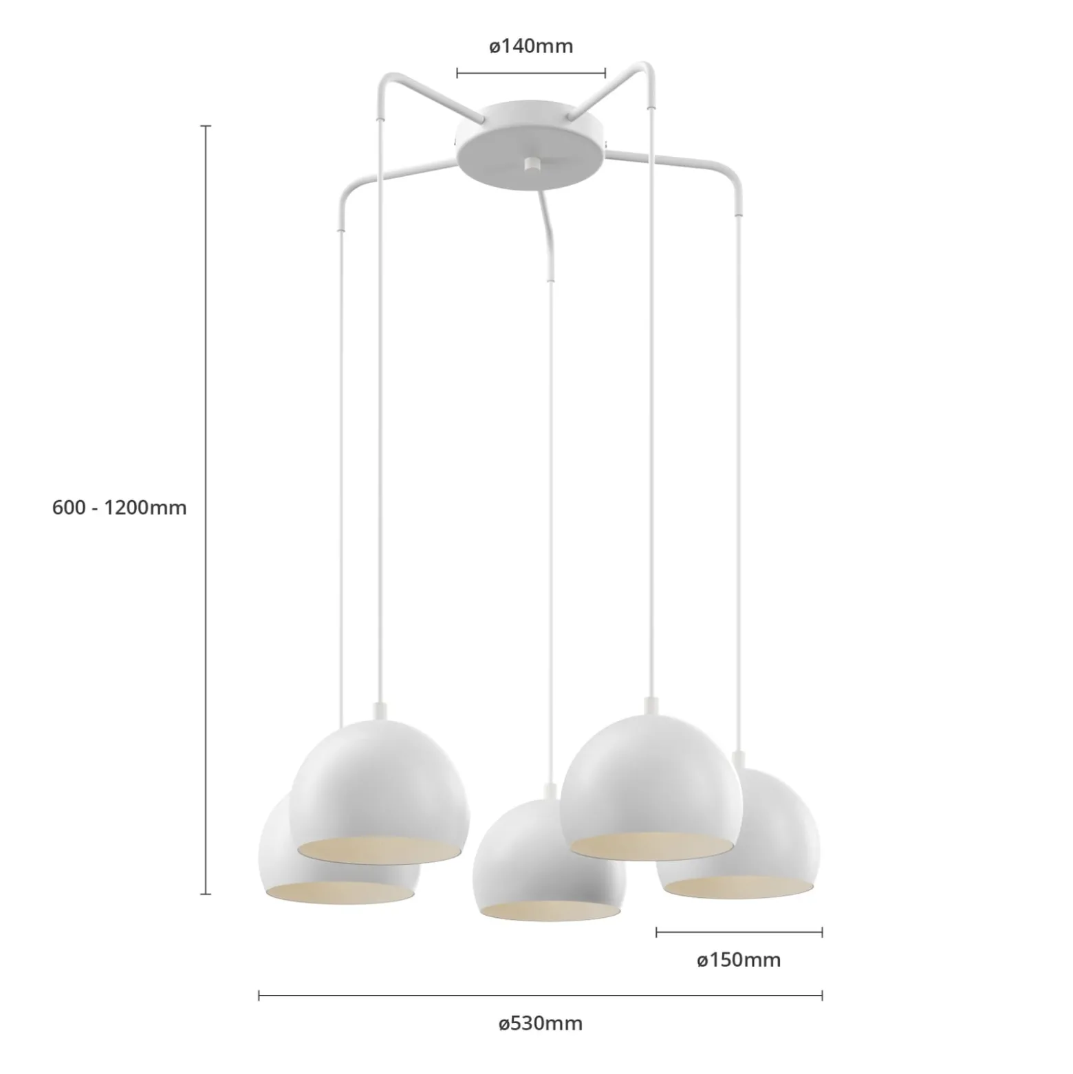 Sool-riippuvalo, valkoinen, Ø 53 cm, 5-lamppuinen, metalli, E27