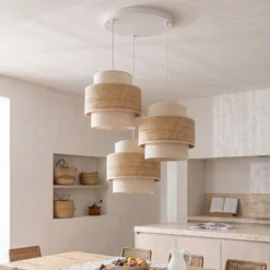 Space-riippuvalo, ecru/beige, 3-lamppuinen, tekstiili, E27