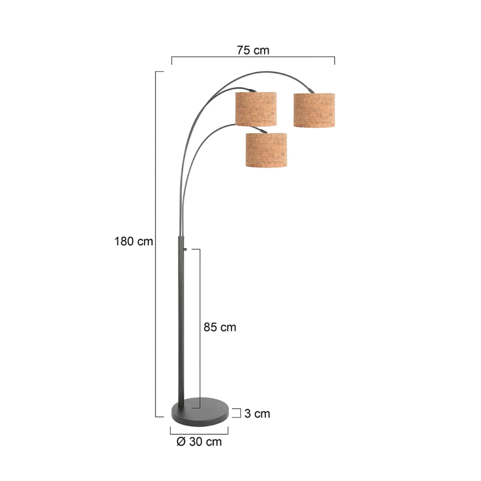 Sparkled Light -maavalaisin, musta/ruskea, 180 cm, korkki, 3-lamppuinen.
