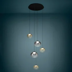 Stars of Light -riippuvalo Pantoja, musta/keltainen, 68 cm, 5-lamppuinen