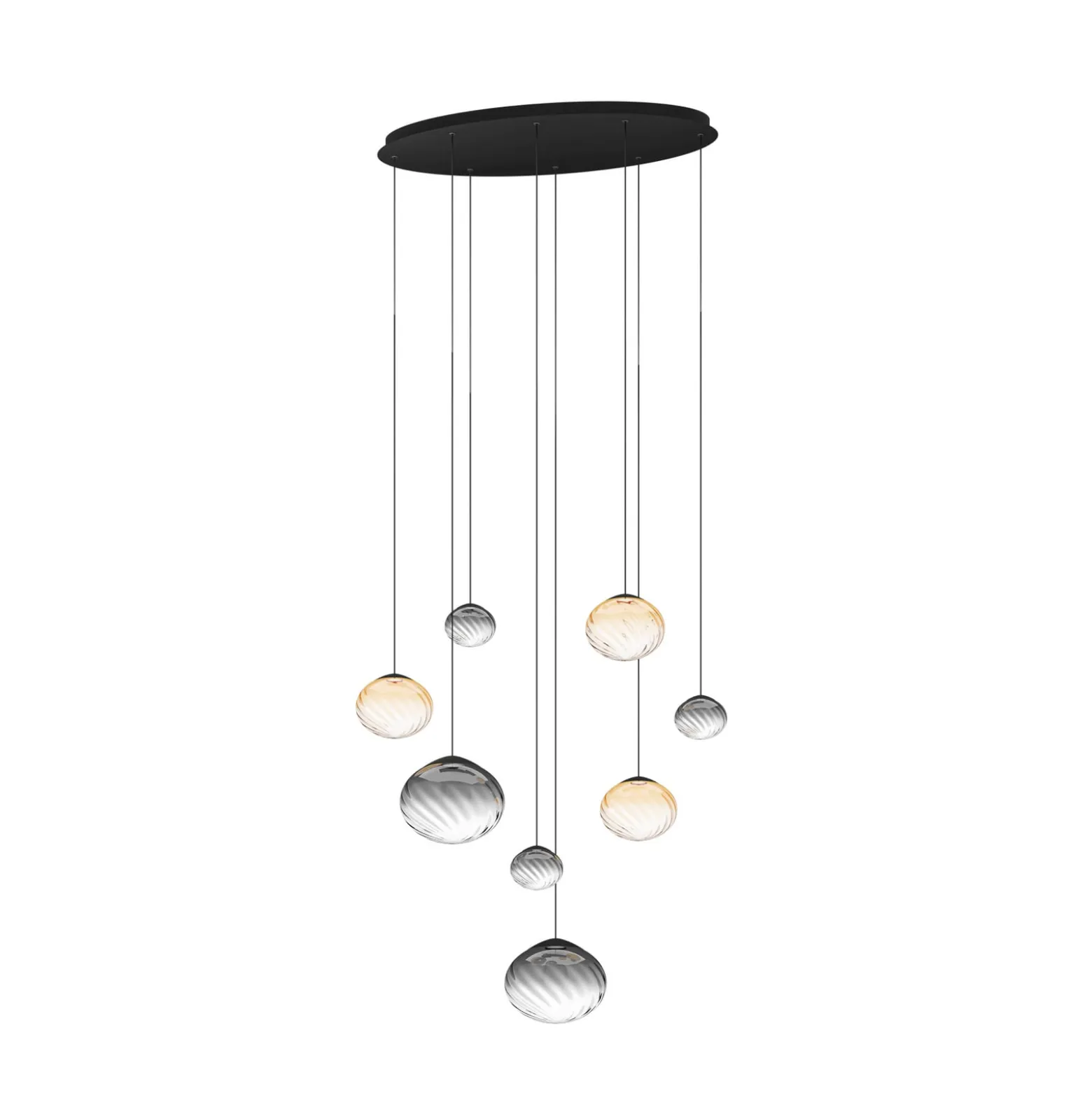 Stars of Light -riippuvalo Pantoja, musta/keltainen, 96 cm, 8-lamppuinen