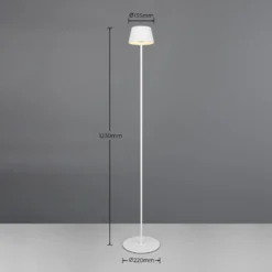 Suarez ladattava LED-lattiavalaisin, valkoinen, korkeus 123 cm, metallia
