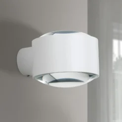 Tatra LED-ulkoseinävalaisin, valkoinen, Ø 10,2 cm, alumiini, ylös/alasvalo