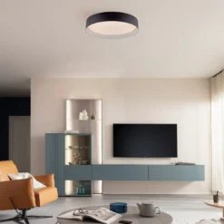 TAVOLI-LED-kattovalaisin, musta, halkaisija 39 cm, metallia, CCT, himmennettävä
