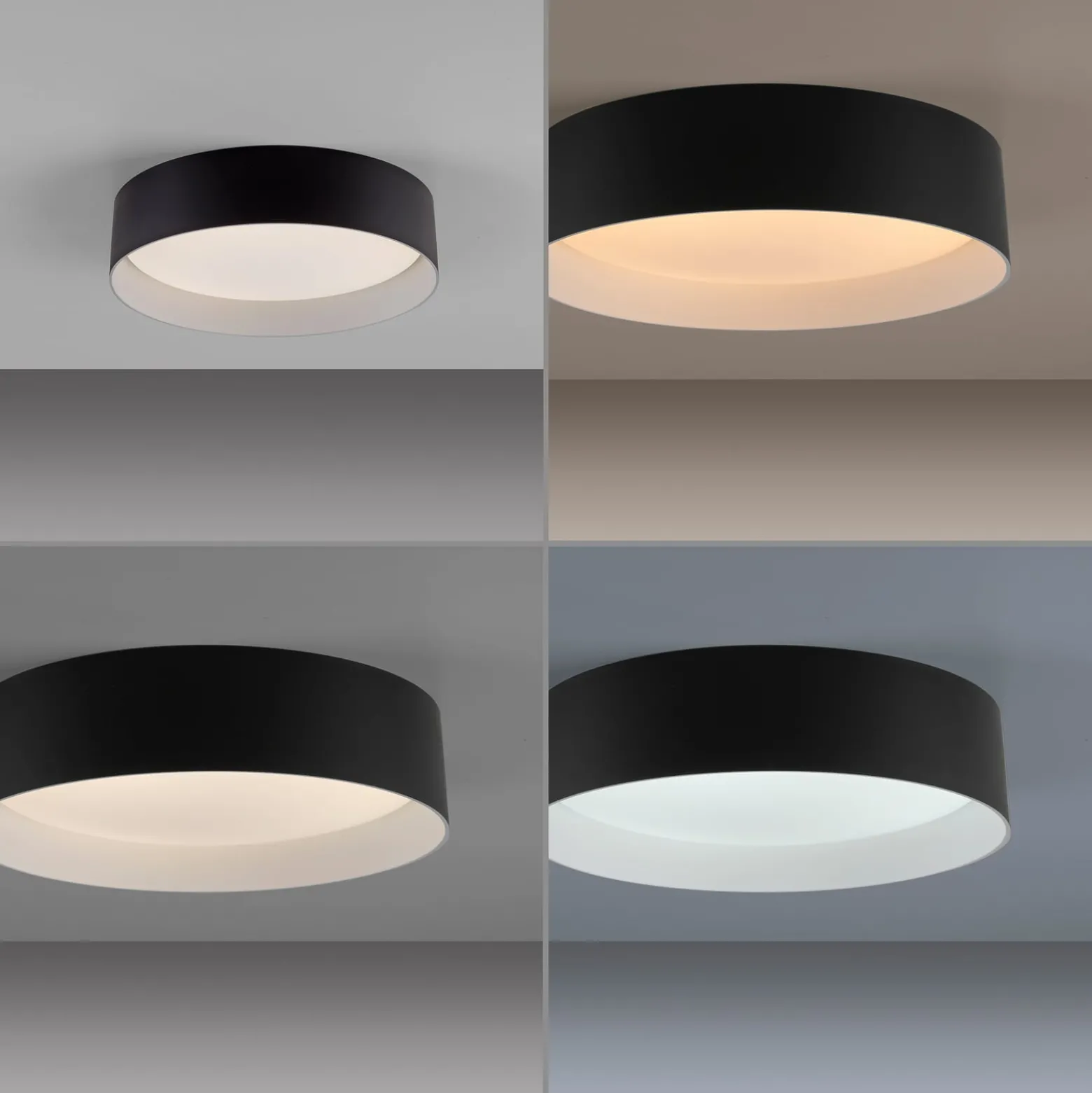 TAVOLI-LED-kattovalaisin, musta, halkaisija 29 cm, metalli, CCT, himmennettävä