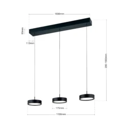 Teide LED-riippuvalaisin, musta, metalli, korkeussäädettävä