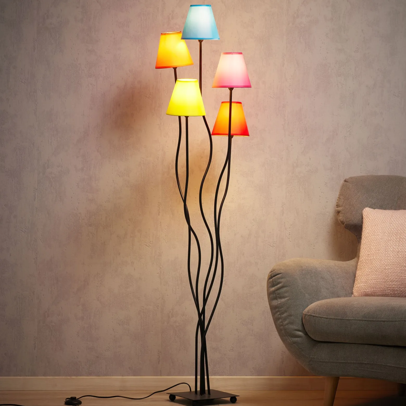 Tekstiililattiavalaisin Colori 5 lamppua värikäs