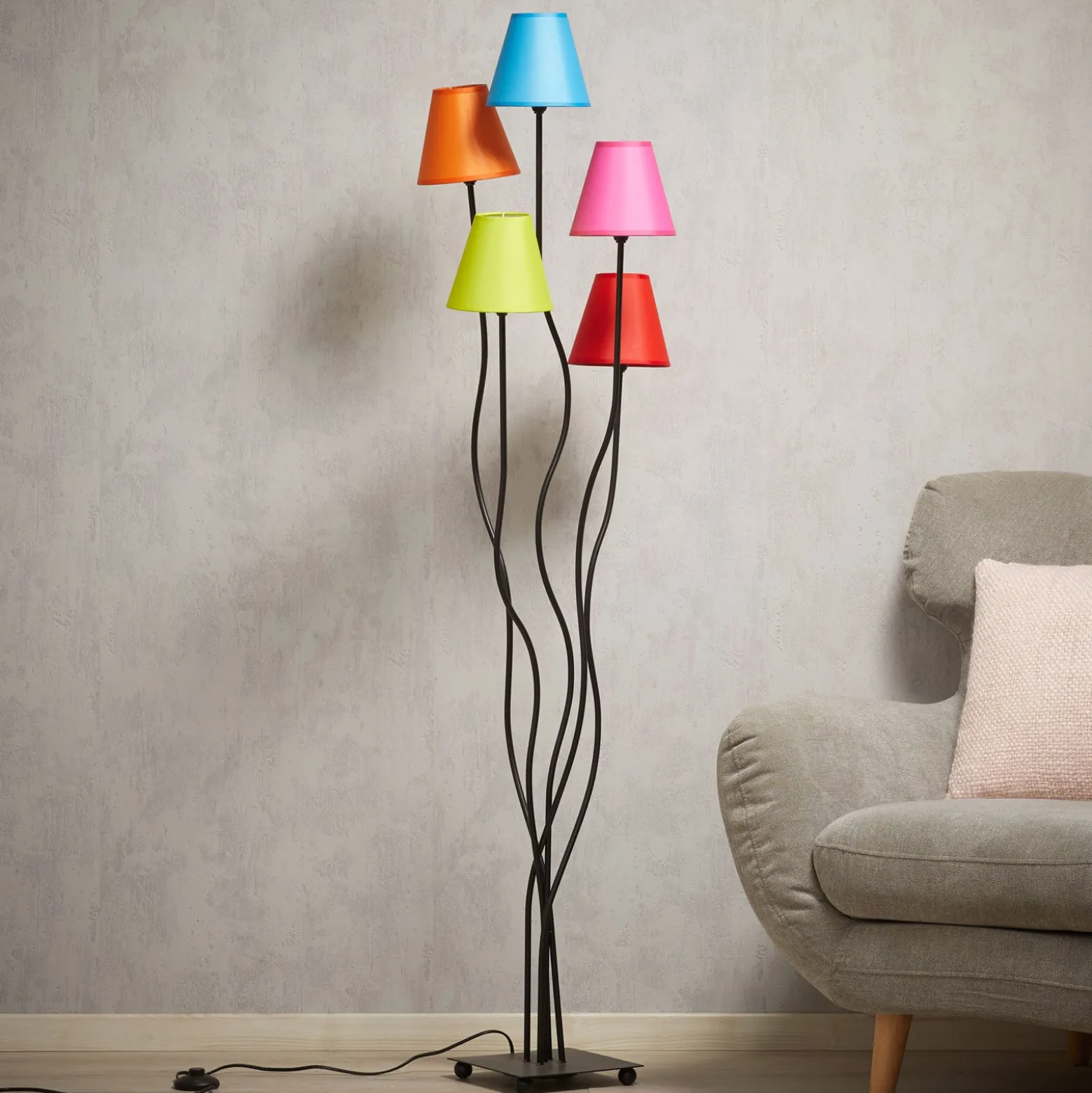 Tekstiililattiavalaisin Colori 5 lamppua värikäs
