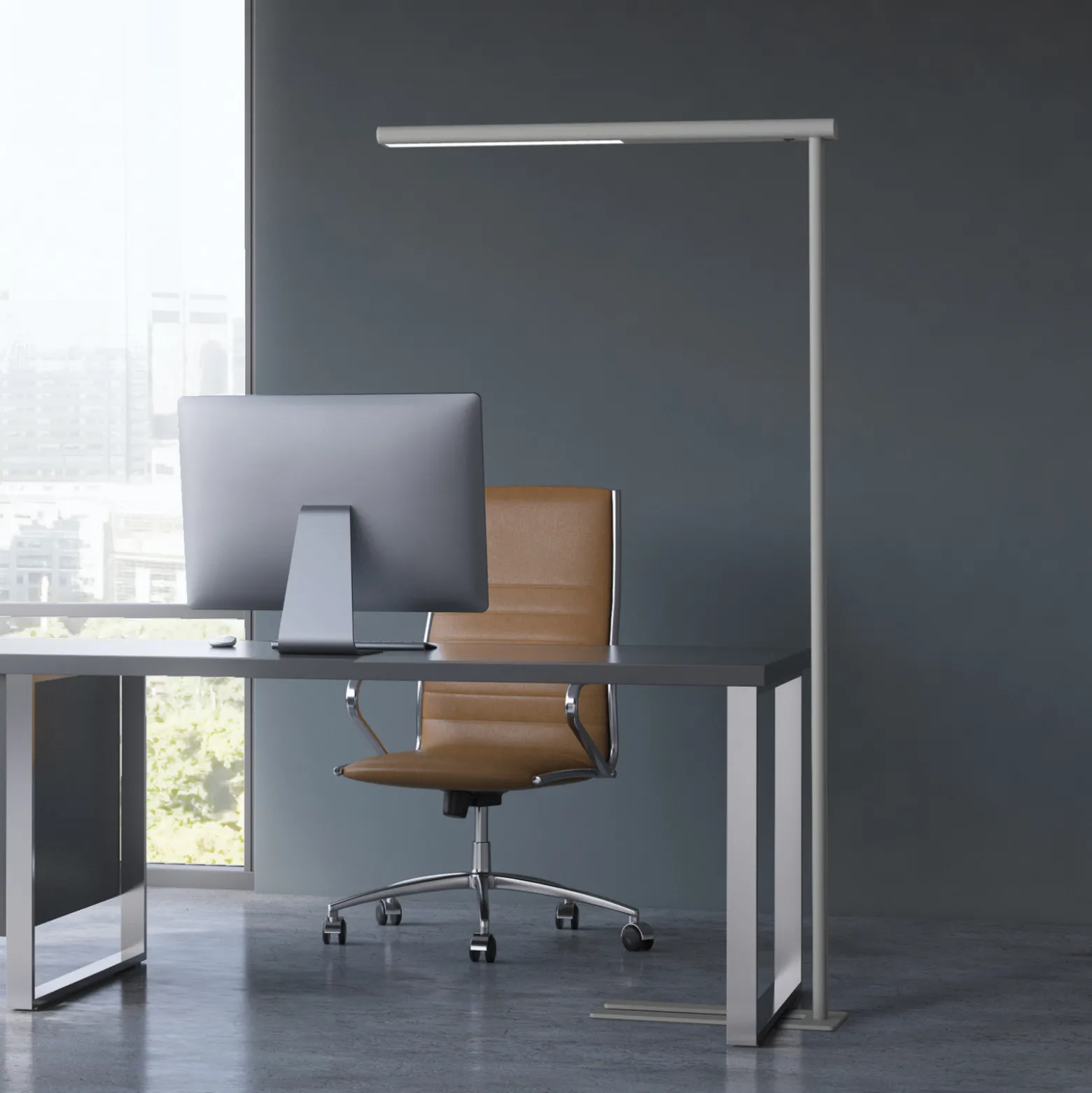 Toimiston LED-lattiavalaisin MAULjet, hopeanvärinen, korkeus 195 cm