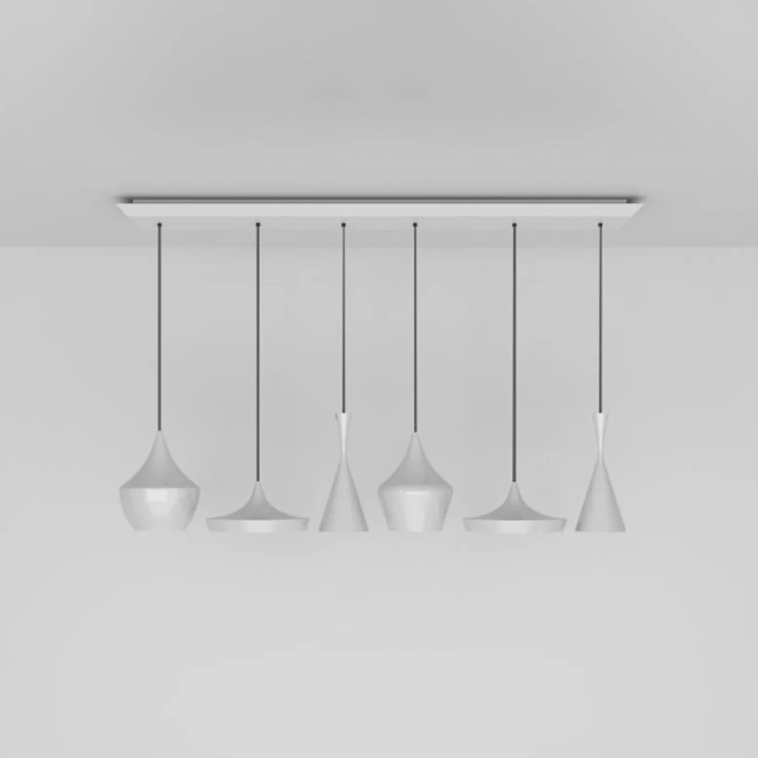 Tom Dixon Beat Range Linear riippuvalo 6-lamppuinen valkoinen