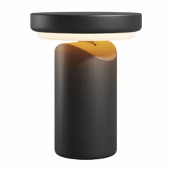 Topo-LED-akkukäyttöinen pöytälamppu, musta, korkeus 20 cm, metallinen himmennin