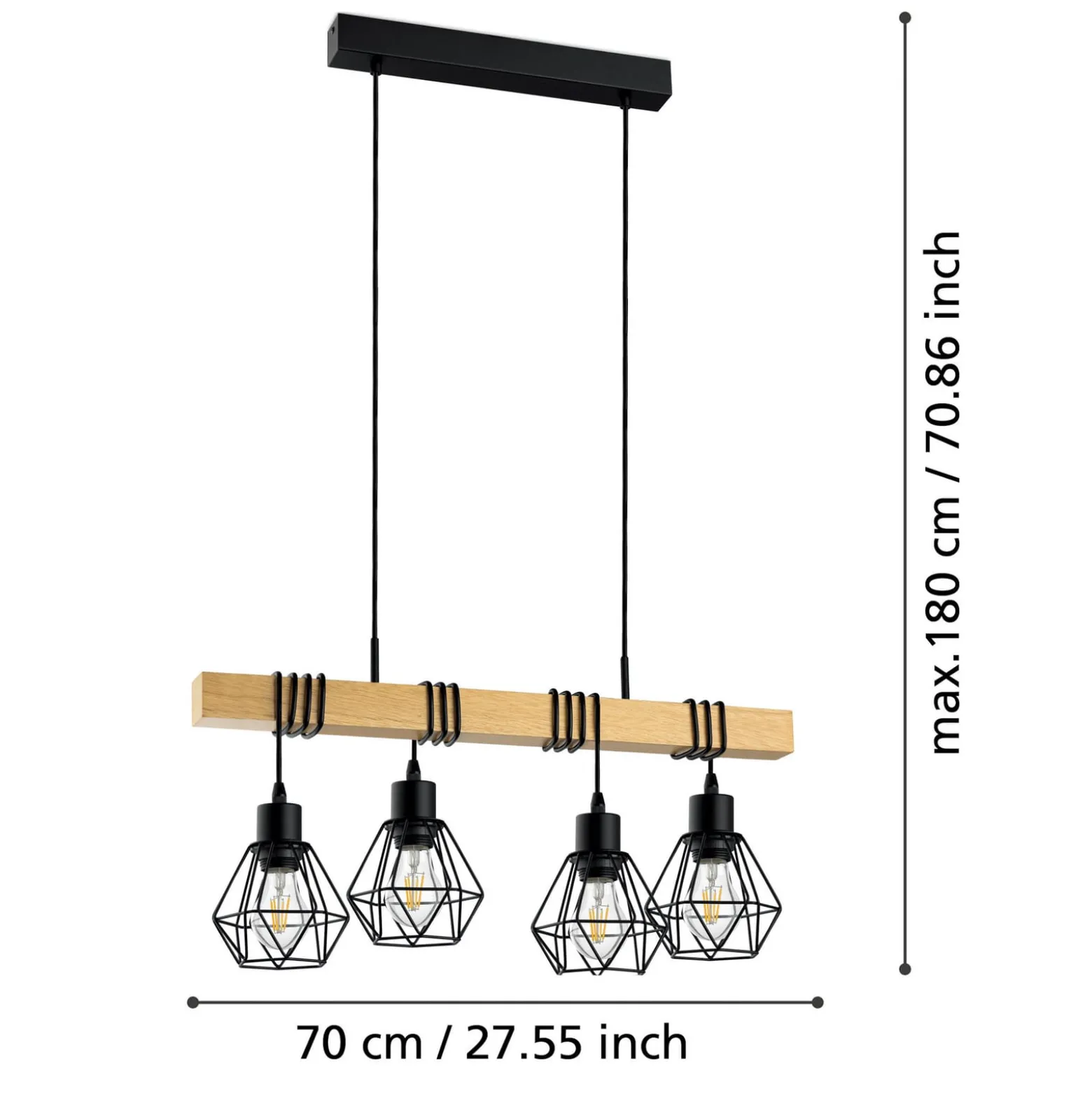 Townshend-riippuvalaisin, pituus 70 cm, musta/tammi, 4-valo.
