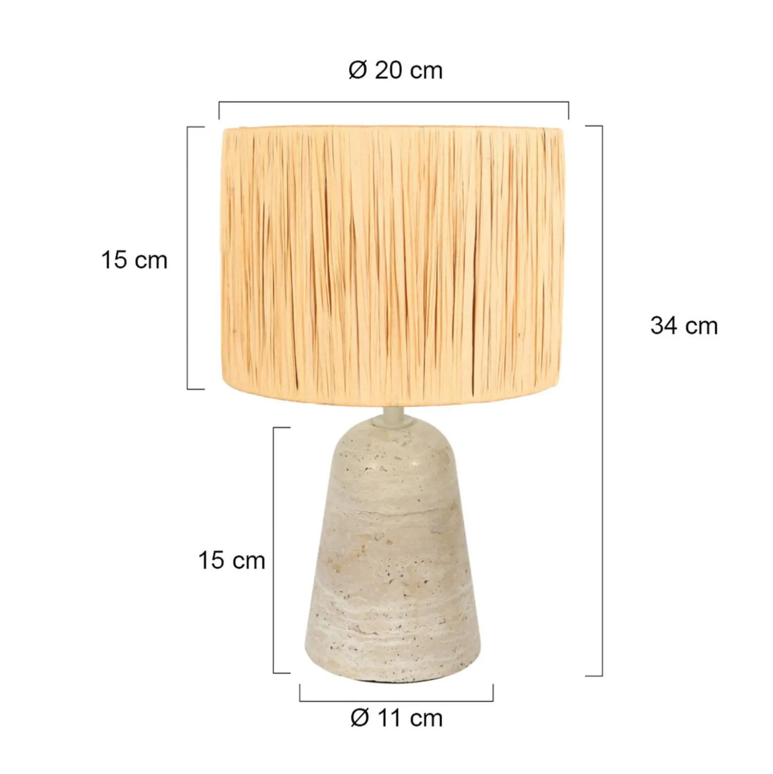 Travino-pöytävalaisin, korkeus 34 cm, travertiini, meriruoko, E27