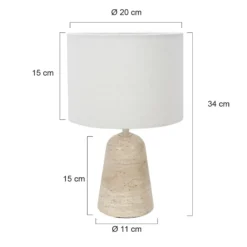 Travino-pöytävalaisin, korkeus 34 cm, travertiini, pellava, E27
