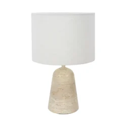 Travino-pöytävalaisin, korkeus 34 cm, travertiini, pellava, E27