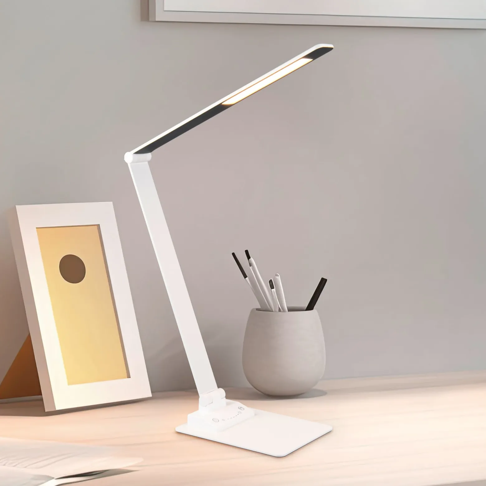 Travis LED-pöytävalaisin, valkoinen, CCT, himmennettävä, kosketus, USB