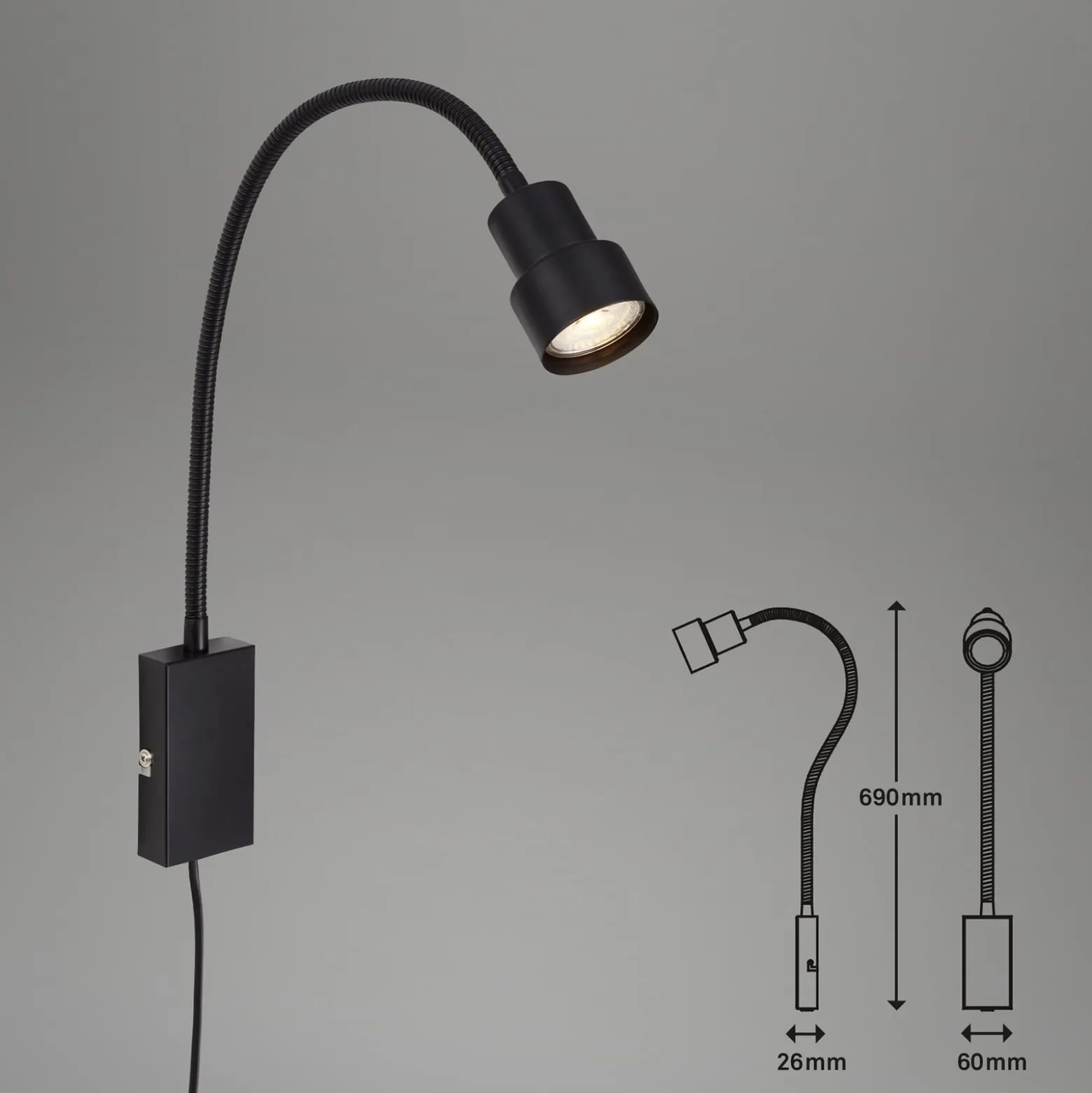 Tusi-LED-seinävalaisin, säätövarsi, musta