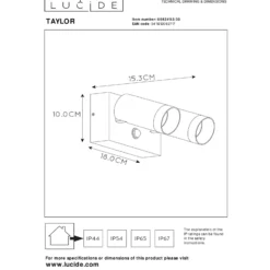 Ulkouima seinävalaisin Taylor Sensor, 2-poltin musta