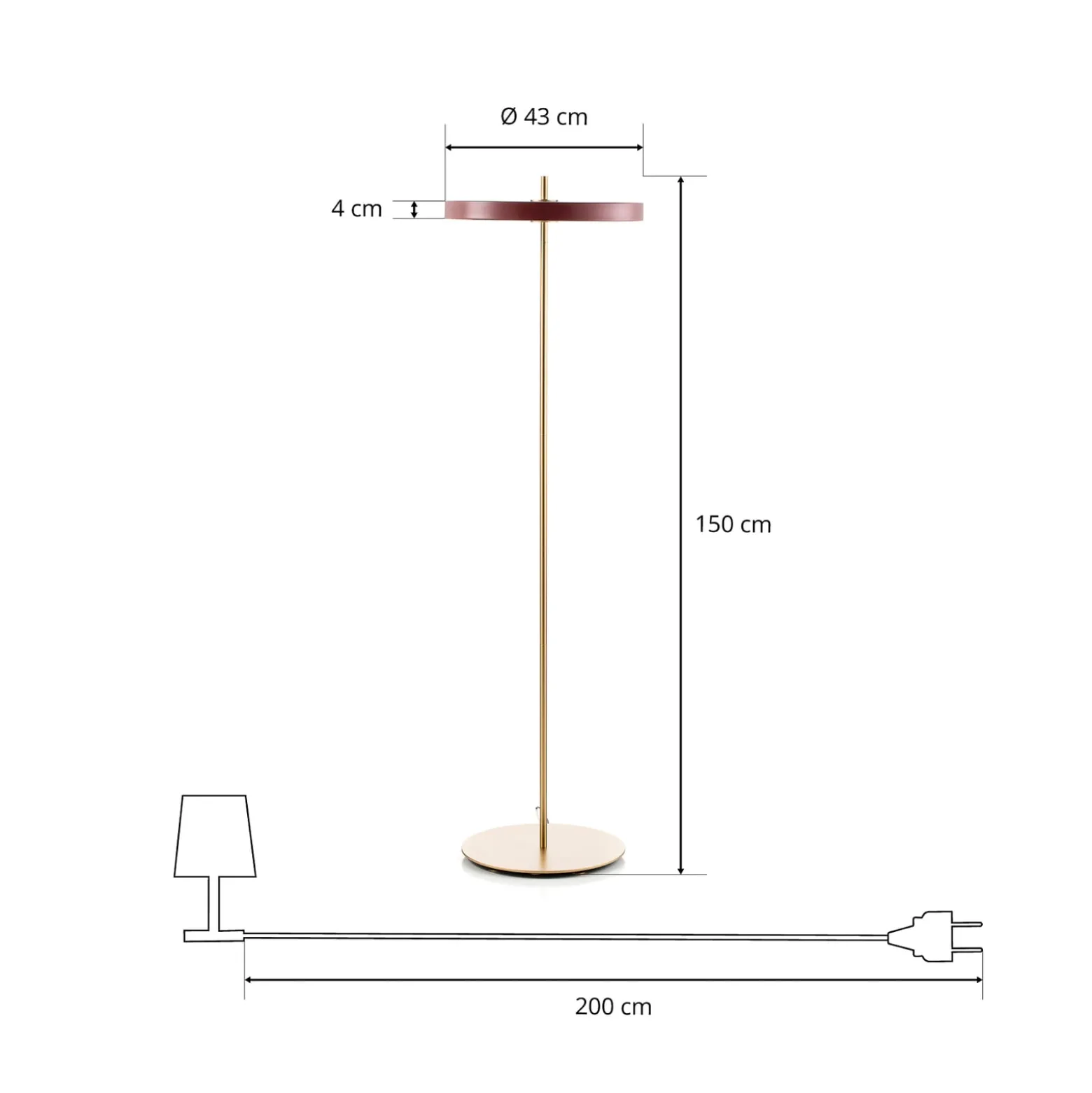UMAGE Asteria Floor LED-lattiavalo rubiinin