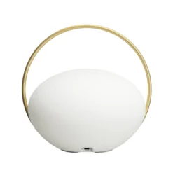 UMAGE LED-akkukäyttöinen pöytävalaisin Orbit, valkoinen/messinki, IP44, CCT