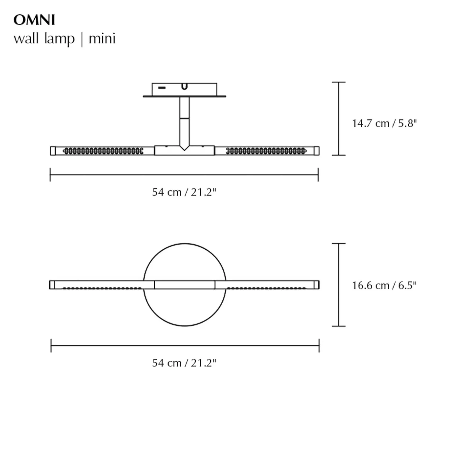 UMAGE LED-seinävalaisin Omni, teräksenvärinen, leveys 54 cm, 2-lamppuinen.