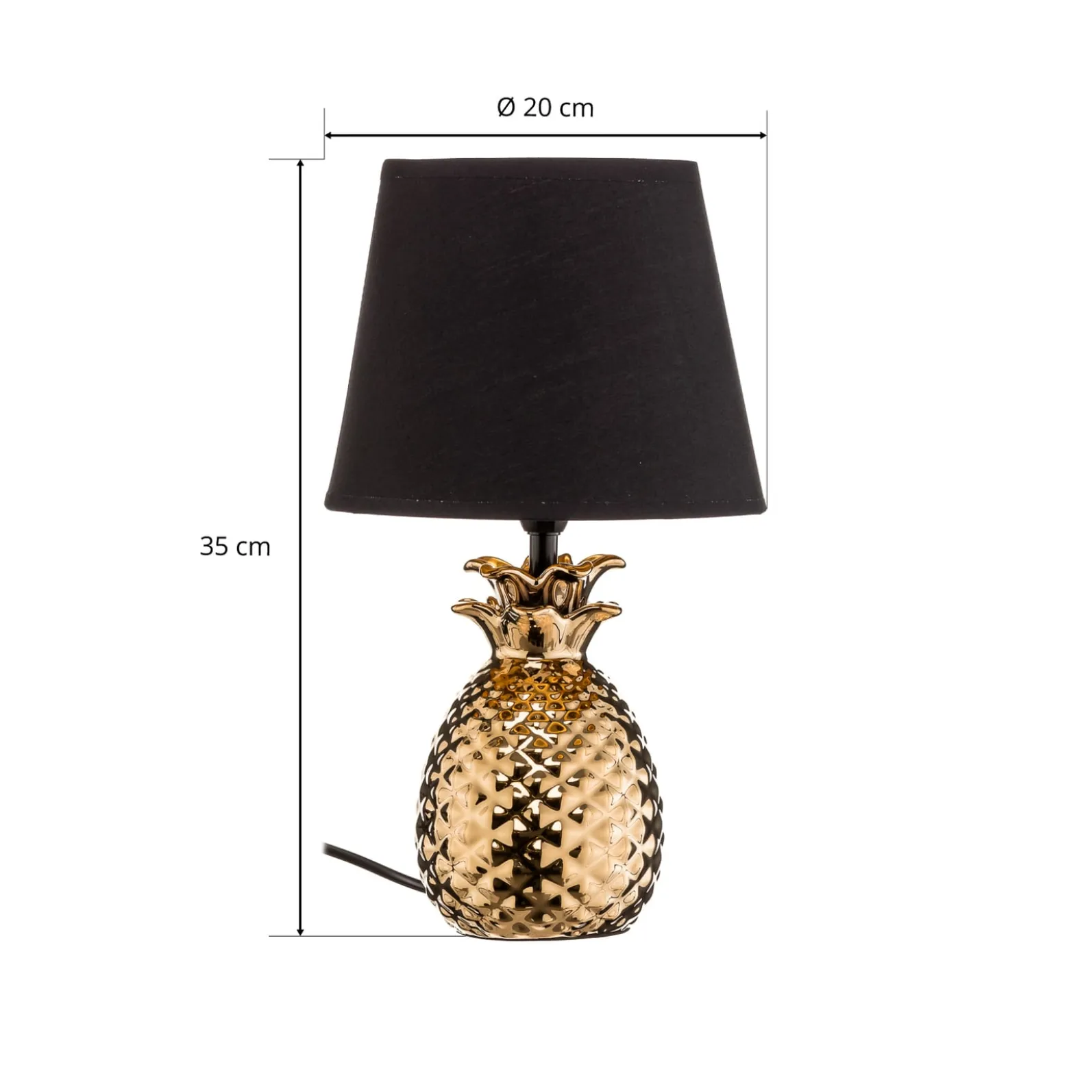 Upea keraaminen pöytälamppu Pineapple, kulta-musta