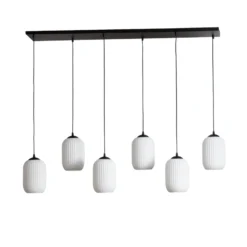 Verdi riippuvalaisin, pituus 115 cm, musta/opal, lasi, 6 valoa.
