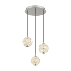 Virina LED-riippuvalaisin, Ø 42 cm, läpinäkyvä, kristalli, 3-lamppuinen